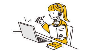 オンラインでWebデザインを学ぶ女性のイラスト