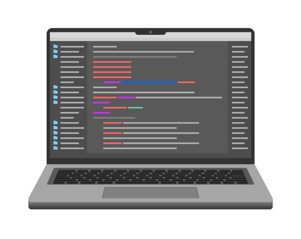 ノートパソコンのプログラミングの画面のイラスト