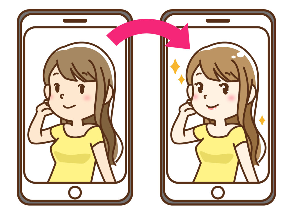 加工アプリで加工したスマホの中の画像のイラスト