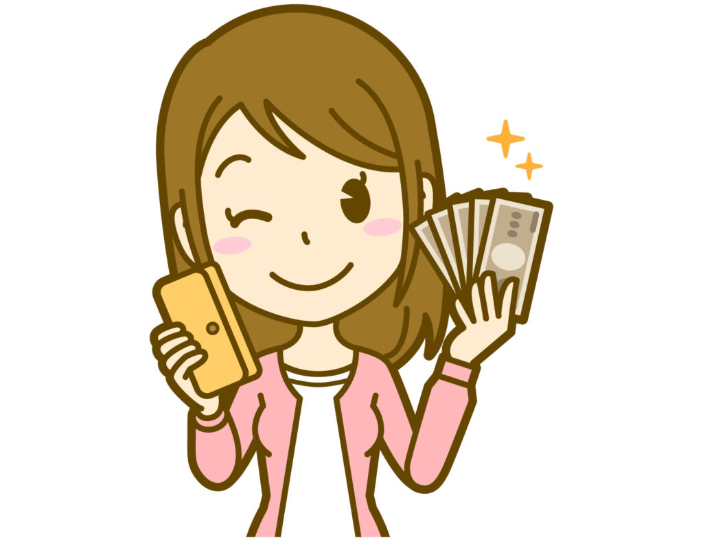 給料を持っている女性のイラスト