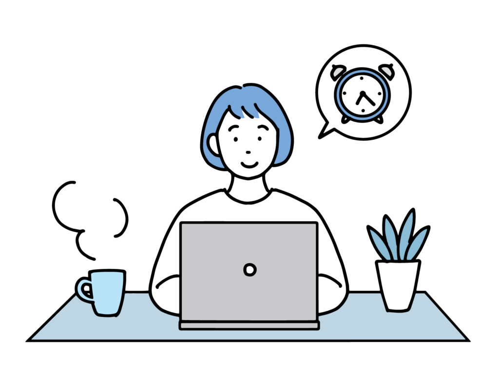 隙間時間にWebデザインの勉強をしている主婦のイラスト